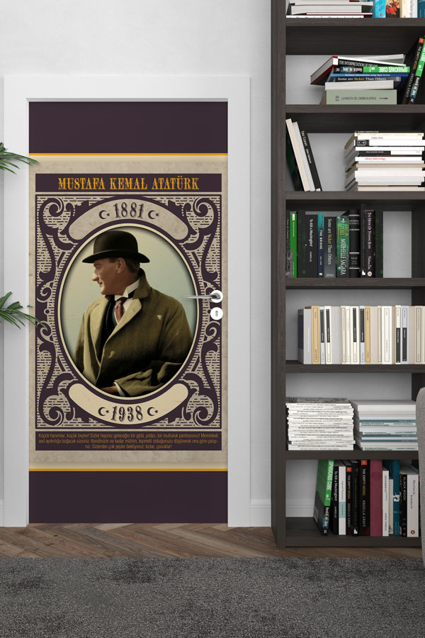 Atatürk Portresi Kapı Giydirme Şapkalı Klasik Çerçeveli Tasarım 9146