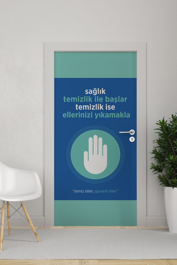 "Sağlık Temizlik ile Başlar" Okul Kapı Giydirme - El Yıkama Bilinci 9162