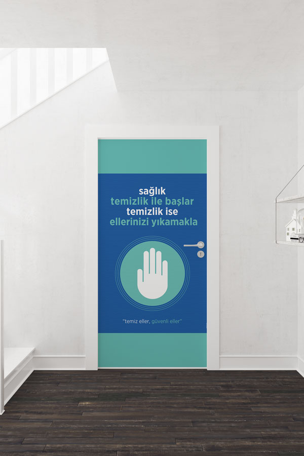 "Sağlık Temizlik ile Başlar" Okul Kapı Giydirme - El Yıkama Bilinci 9162