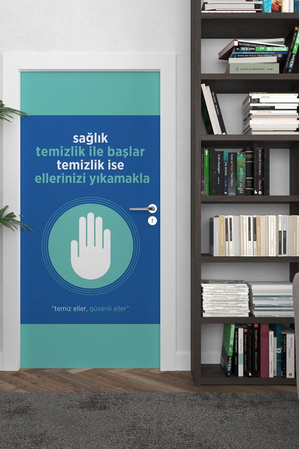 "Sağlık Temizlik ile Başlar" Okul Kapı Giydirme - El Yıkama Bilinci 9162