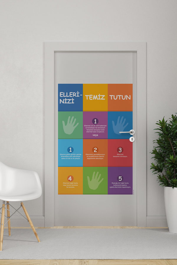 Okul Hijyen Temalı Kapı Giydirme 9165