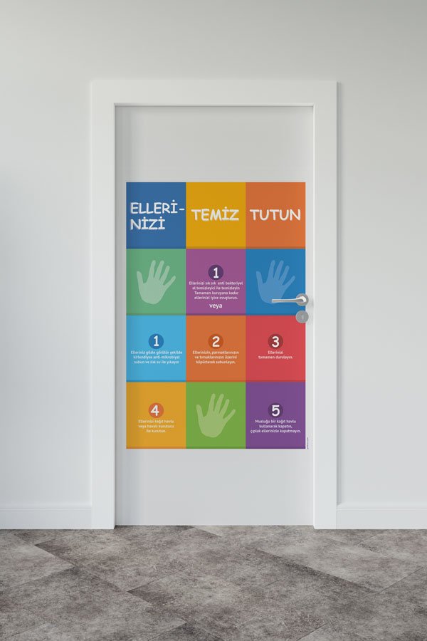 Okul Hijyen Temalı Kapı Giydirme 9165