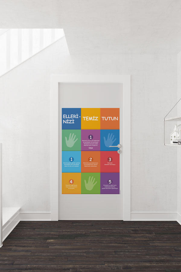 Okul Hijyen Temalı Kapı Giydirme 9165