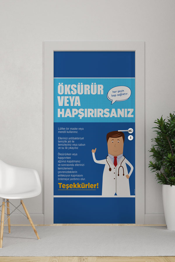 Okul Öksürük ve Hapşırık Hijyeni Kapı Giydirme 9168