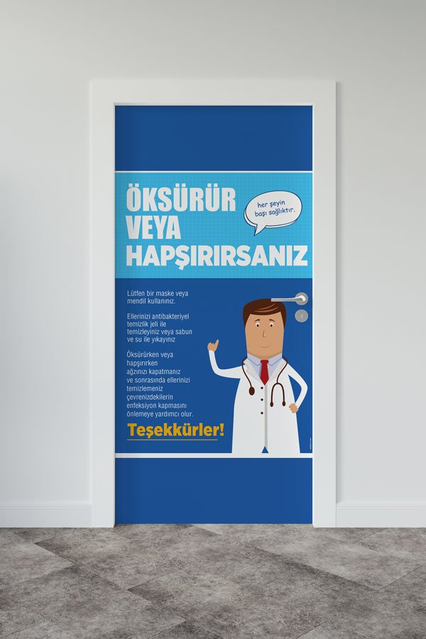 Okul Öksürük ve Hapşırık Hijyeni Kapı Giydirme 9168