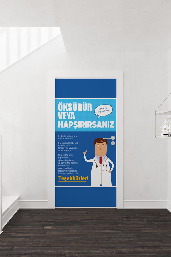 Okul Öksürük ve Hapşırık Hijyeni Kapı Giydirme 9168