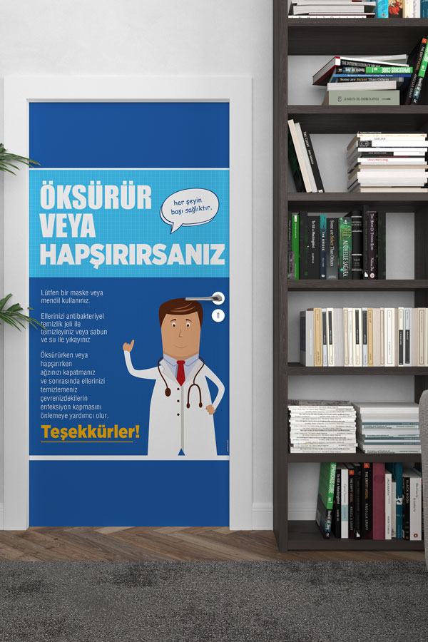 Okul Öksürük ve Hapşırık Hijyeni Kapı Giydirme 9168