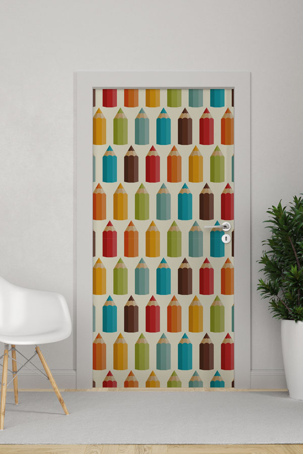 "Renkli Kalemler Desenli" Kapı Giydirme 9187