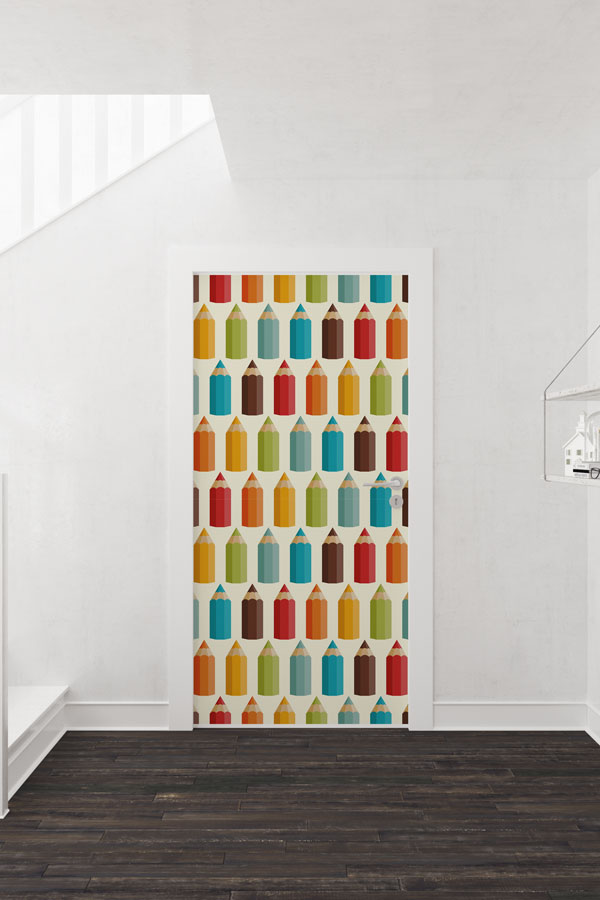 "Renkli Kalemler Desenli" Kapı Giydirme 9187