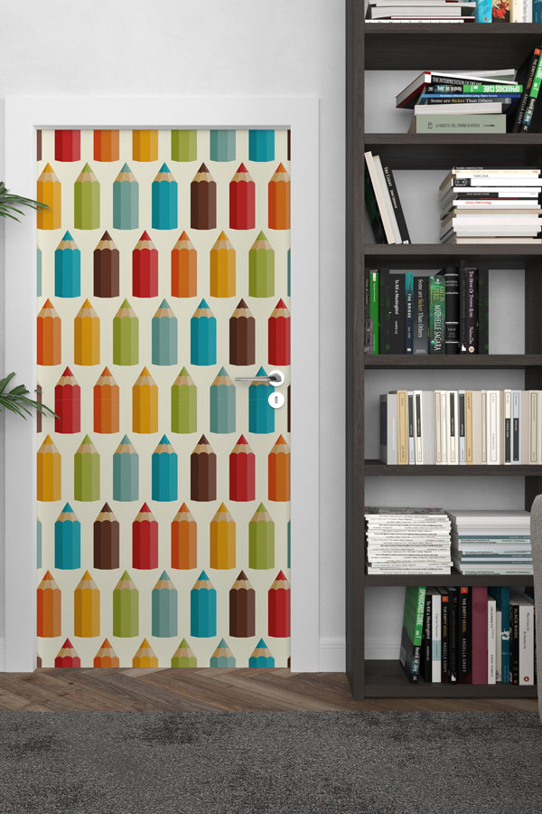 "Renkli Kalemler Desenli" Kapı Giydirme 9187