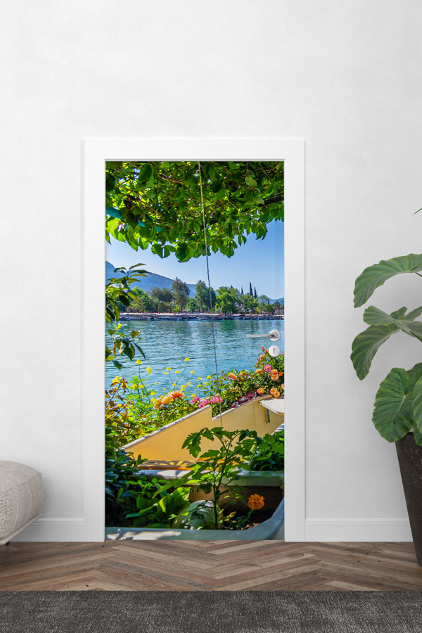 Göl Kenarı Bahçe ve Yeşil Doğa Manzaralı Kapı Giydirme 9732