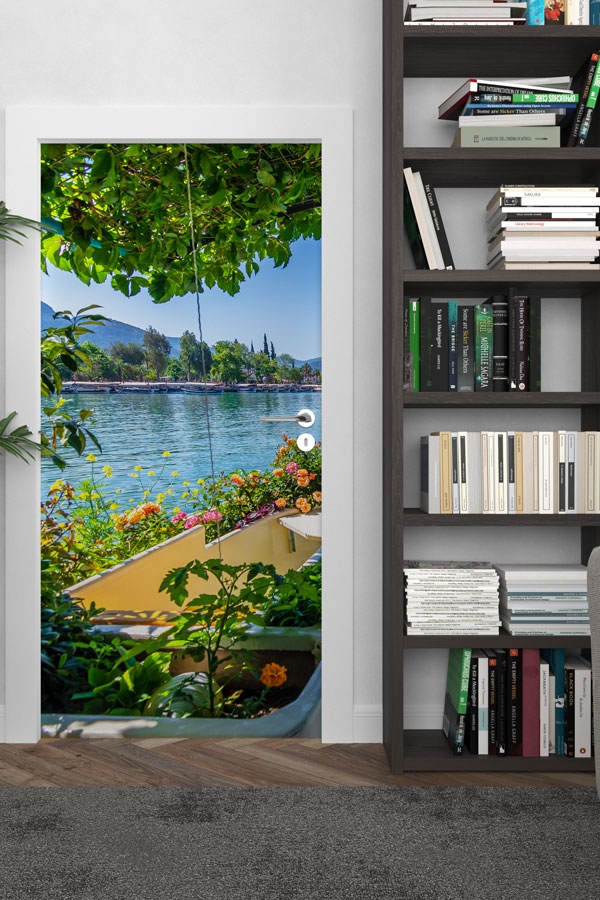 Göl Kenarı Bahçe ve Yeşil Doğa Manzaralı Kapı Giydirme 9732