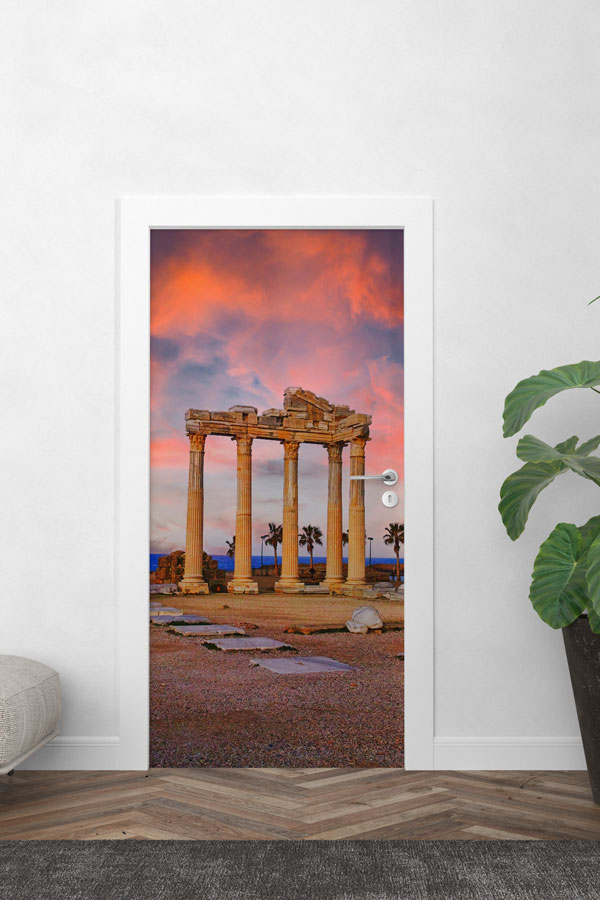 Gün Batımında Antik Sütunlar Manzaralı Kapı Giydirme 9752