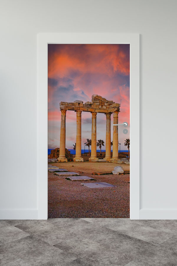 Gün Batımında Antik Sütunlar Manzaralı Kapı Giydirme 9752