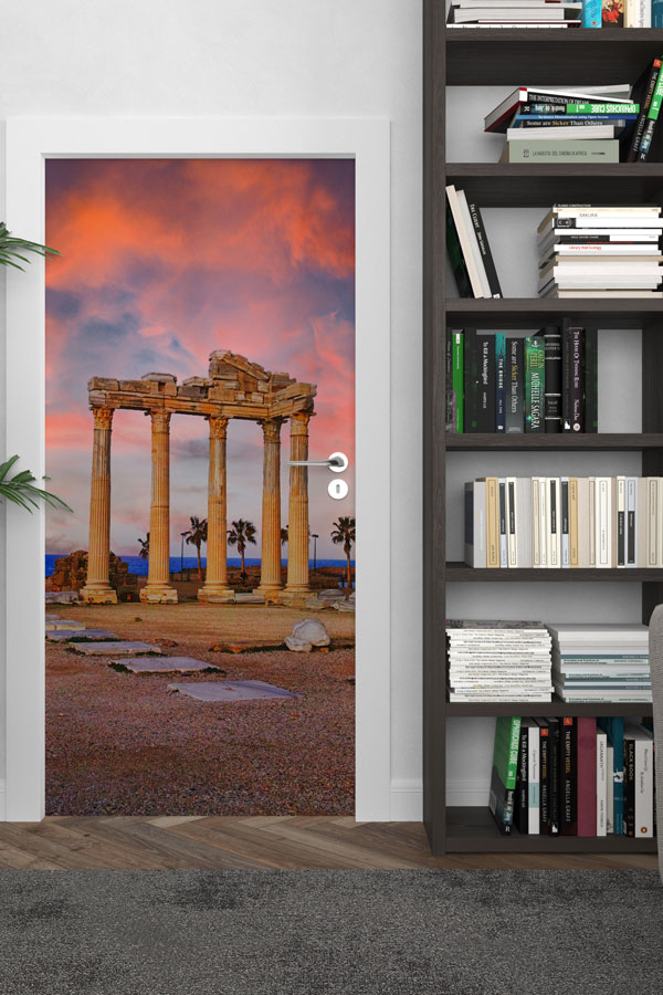 Gün Batımında Antik Sütunlar Manzaralı Kapı Giydirme 9752