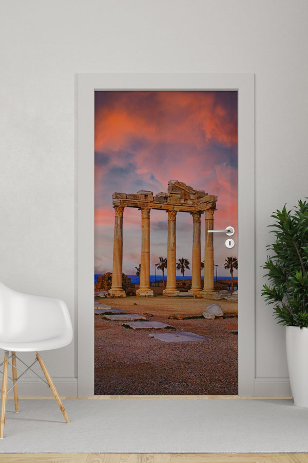 Gün Batımında Antik Sütunlar Manzaralı Kapı Giydirme 9752