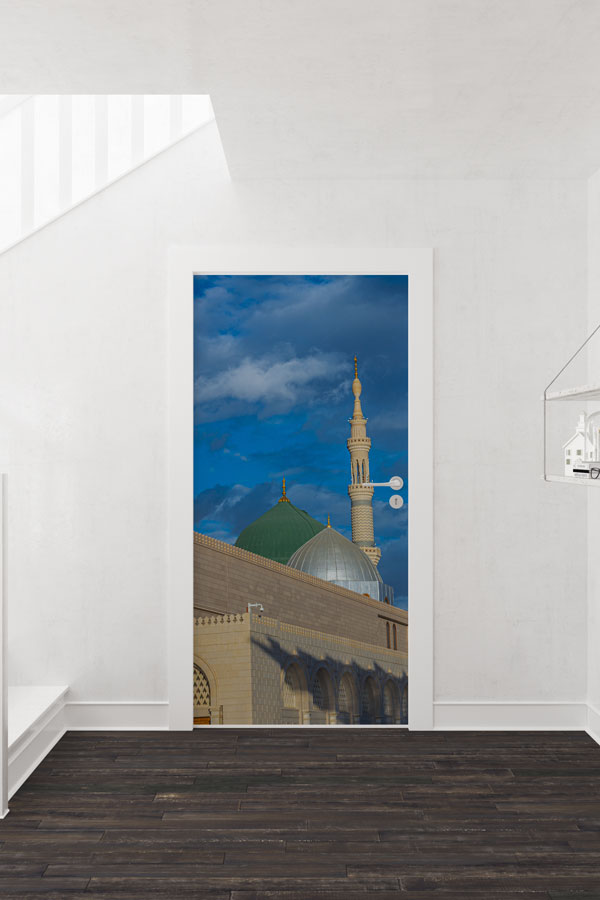 okul-sinif-kapi-tasarimlari-9563-01 Medine Yeşil ve Gümüş Kubbe Görselli Kapı Giydirme 9563