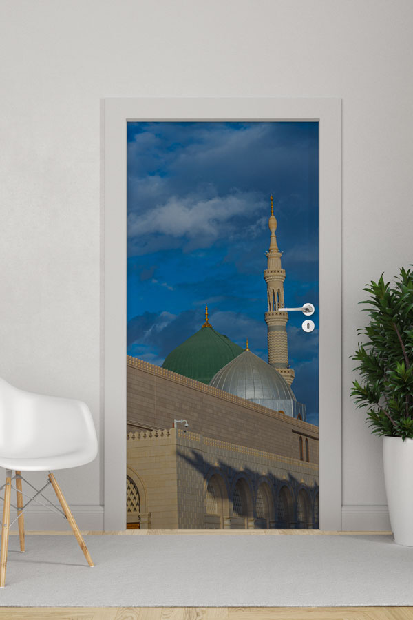 okul-sinif-kapi-tasarimlari-9563-03 Medine Yeşil ve Gümüş Kubbe Görselli Kapı Giydirme 9563