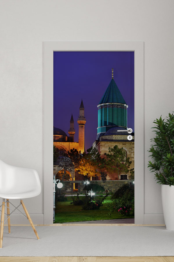 Mevlana Türbesi Gece Manzaralı Kapı Giydirme Dekoratif Baskı 9603