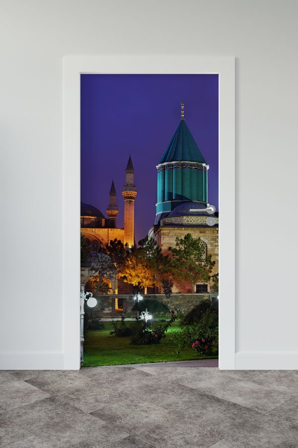 Mevlana Türbesi Gece Manzaralı Kapı Giydirme Dekoratif Baskı 9603