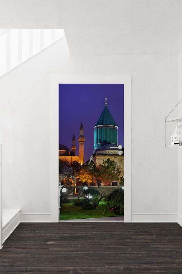 Mevlana Türbesi Gece Manzaralı Kapı Giydirme Dekoratif Baskı 9603