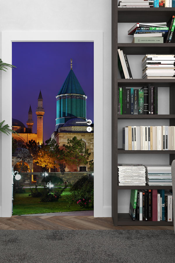 Mevlana Türbesi Gece Manzaralı Kapı Giydirme Dekoratif Baskı 9603