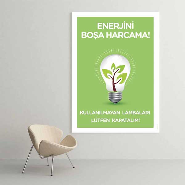 "Enerjini Boşa Harcama" Ampul ve Ağaç Temalı Enerji Tasarrufu Posteri – 1711