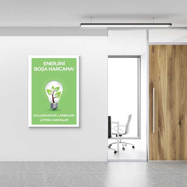 "Enerjini Boşa Harcama" Ampul ve Ağaç Temalı Enerji Tasarrufu Posteri – 1711