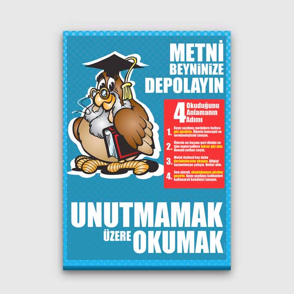 okul-sinif-posterleri-b-817-00 Metni Beyninize Depolayın: Okuduğunu Anlamanın 4 Adımı Posteri - Eğitim Rehberlik – B-817