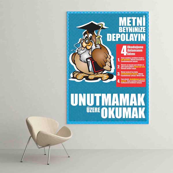 okul-sinif-posterleri-b-817-01 Metni Beyninize Depolayın: Okuduğunu Anlamanın 4 Adımı Posteri - Eğitim Rehberlik – B-817
