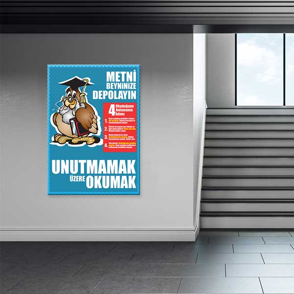 okul-sinif-posterleri-b-817-02 Metni Beyninize Depolayın: Okuduğunu Anlamanın 4 Adımı Posteri - Eğitim Rehberlik – B-817