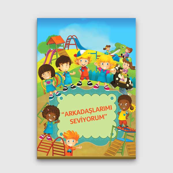 okul-sinif-posterlerleri-b-954-00 "Arkadaşlarımı Seviyorum" Oyun Parkı Temalı Çocuk Posteri – B-954