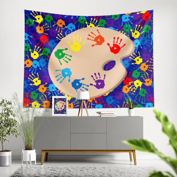 painting-class-school-tapestry-8278-00 El İzi ve Palet Desenli Sanat Sınıfı Duvar Örtüsü 8278