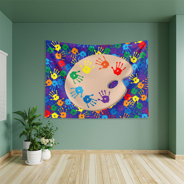 El İzi ve Palet Desenli Sanat Sınıfı Duvar Örtüsü 8278