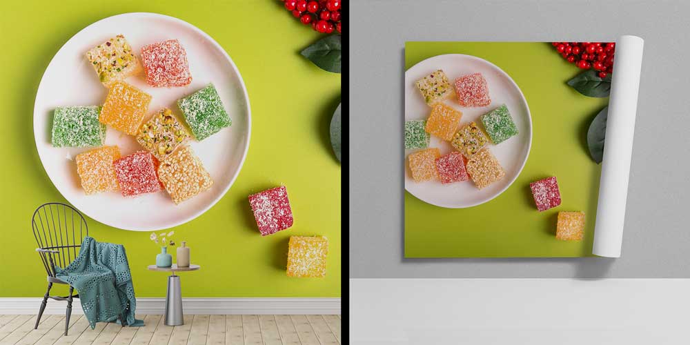 Yeşil Zemin Üzerinde Lokum Anadolu Mutfağı Duvar Kağıdı 12379