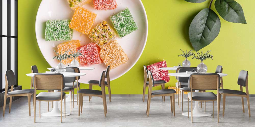 Yeşil Zemin Üzerinde Lokum Anadolu Mutfağı Duvar Kağıdı 12379