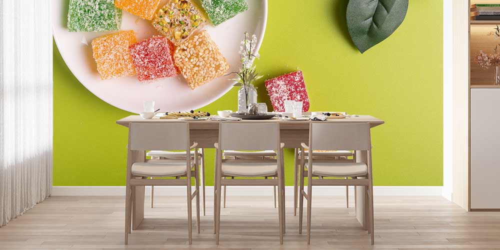 Yeşil Zemin Üzerinde Lokum Anadolu Mutfağı Duvar Kağıdı 12379