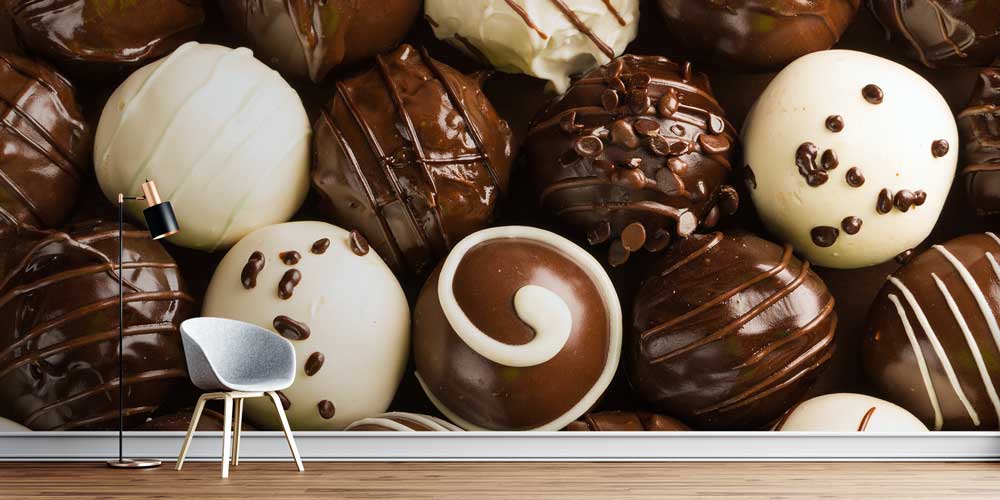 Çikolata Topları Desenli Pastane Duvar Kağıdı 12350