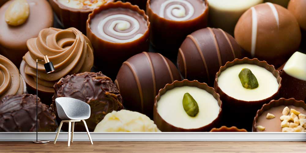 Pralin ve Çikolata Desenli Pastane Duvar Kağıdı 12351