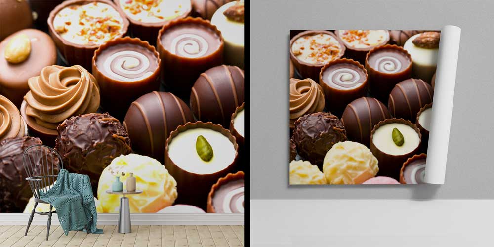 Pralin ve Çikolata Desenli Pastane Duvar Kağıdı 12351