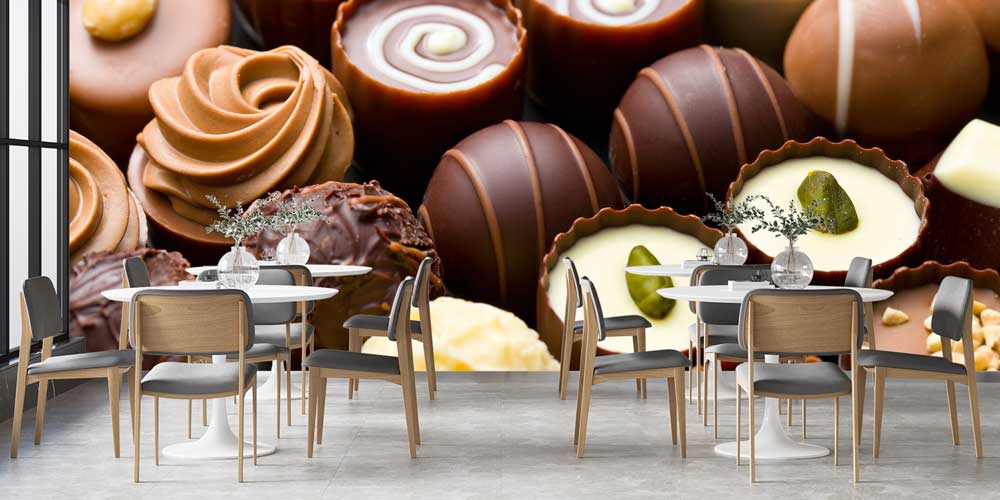 Pralin ve Çikolata Desenli Pastane Duvar Kağıdı 12351