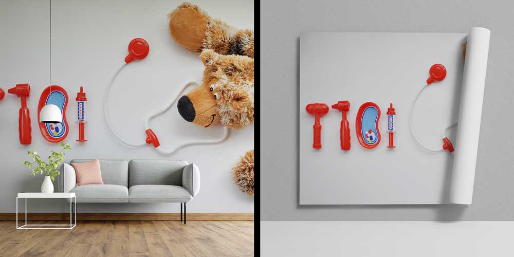 Oyuncak Doktor Seti ve Ayı Temalı Duvar Kağıdı 12645