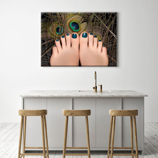 Tavus Kuşu Tüyü Temalı Pedikür Duvar Tablosu – 5652