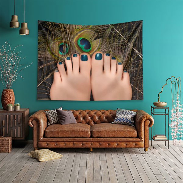 Tavus Kuşu Tüyü Fonlu Pedikür Duvar Örtüsü 5731