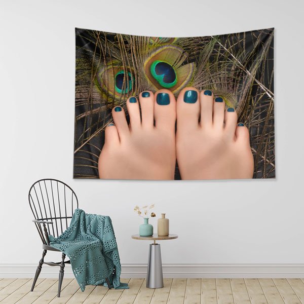 Tavus Kuşu Tüyü Fonlu Pedikür Duvar Örtüsü 5731