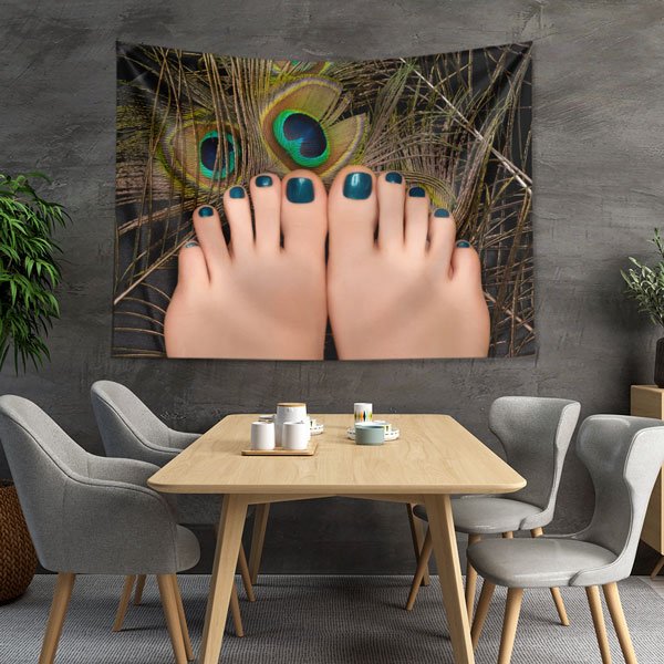 Tavus Kuşu Tüyü Fonlu Pedikür Duvar Örtüsü 5731