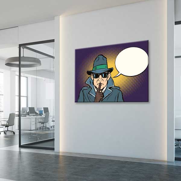 Gizemli Ajan Temalı Konuşma Balonlu Kanvas Tablo – 11265