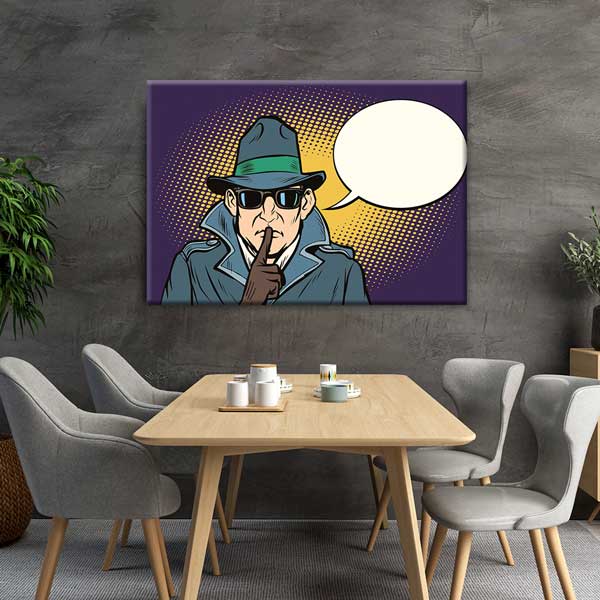 Gizemli Ajan Temalı Konuşma Balonlu Kanvas Tablo – 11265