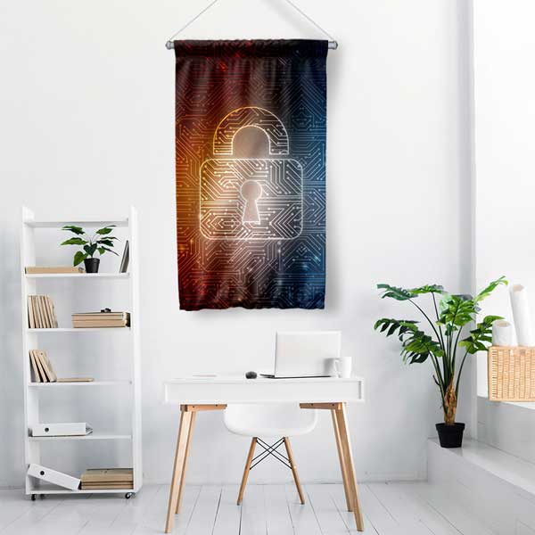 Siber Güvenlik Kilidi Dijital Duvar Flaması 11180