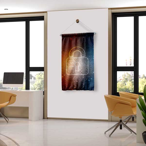 Siber Güvenlik Kilidi Dijital Duvar Flaması 11180